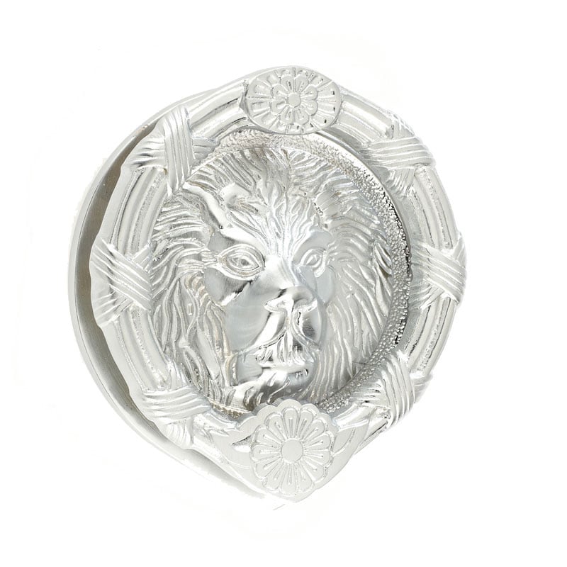 Mila Heavy Lions Head Door Knocker In Brushed Steel.