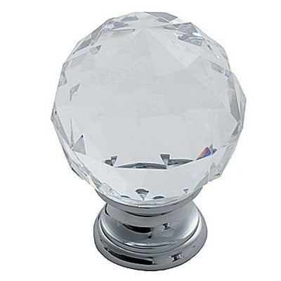 Frelan Ch142 Glass Cabinet Knob, Faceted Crystal Cut, Chrome, 30Mm