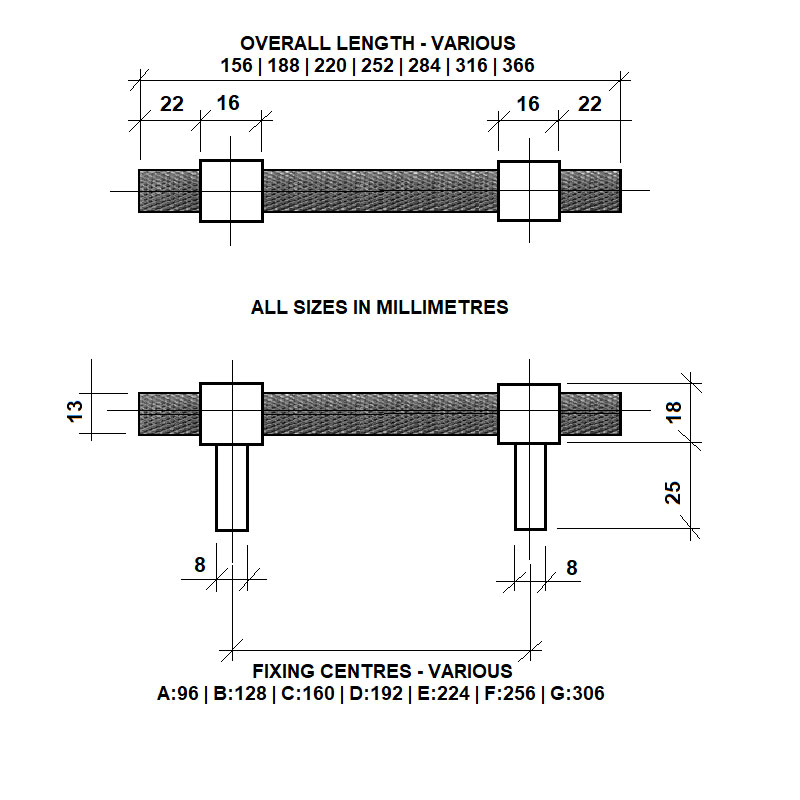 Diagram Image for CH449 Knurled Collar T Bar Pull Handle
