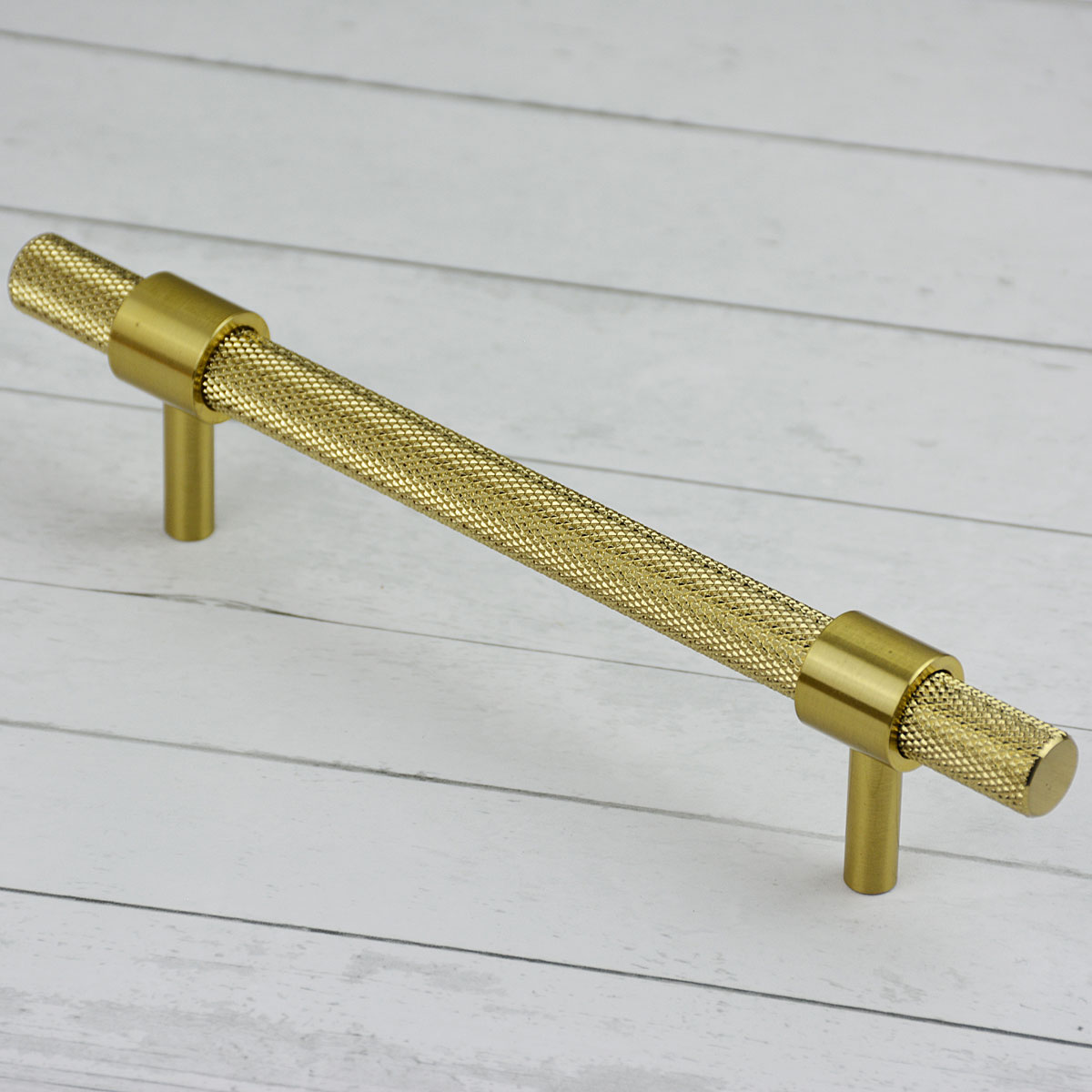 Handlestore Ch449 Knurled Collar T Bar Pull Handles, Satin Brass, 128Mm Centres