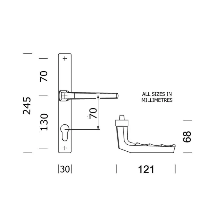 【プリ】70Φ用　ワンオフ3枚蓋38-56 縦ピン付き D64 Hoppe Frankfurt 70PZ uPVC Door Handles | 200mm Centres