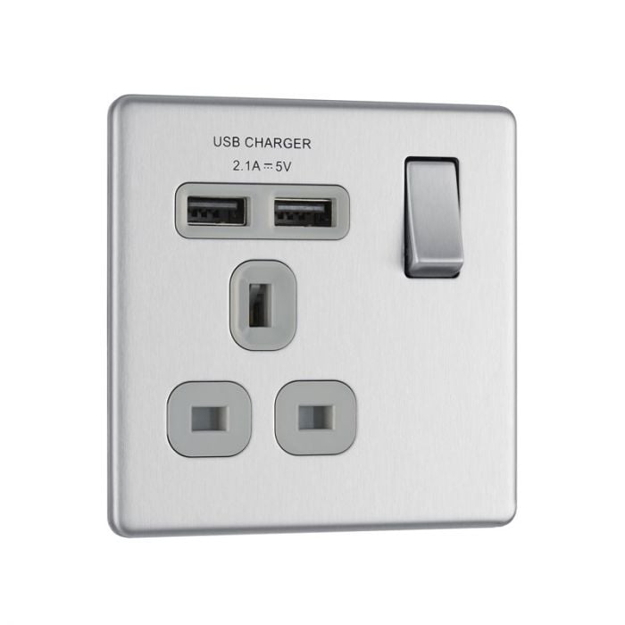 PS07 Single Plug Socket USB Pushon Plate 1 Gang