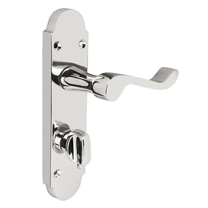 Epsom Chrome Victorian Scroll on Shaped Back Plate Lever Lock Door Handle