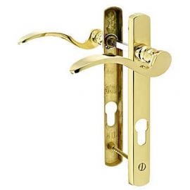 Scrolled brass polished pvc door handles - 92PZ, 122mm centres, left handed