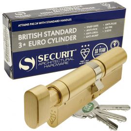 DL38 - 3 Star Anti Snap Thumbturn Euro Cylinder Brass, T50 50
