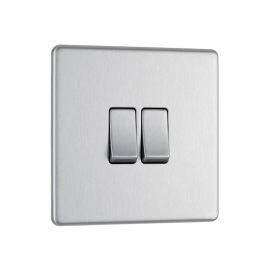 Brushed Steel LS06 Screwless Plate 2 Gang Light Switch