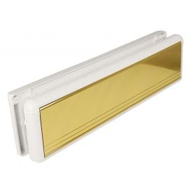 10 inch gold uPVC Door Letterbox with white surround - 40-80mm sleeve