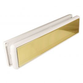 12 inch uPVC Letterbox, Gold Polished/White, Midrail