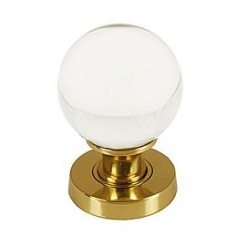 Glass door knob Set, with polished brass rose.