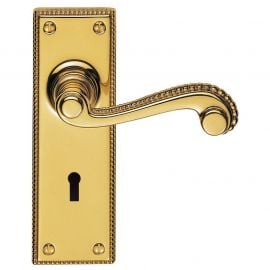 Z601 Georgian Scroll Lever Lock Solid Brass Door Handle Polished Brass