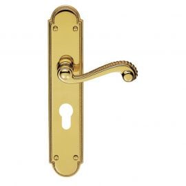 Z605 Georgian Lever Euro Lock Solid Brass Door Handle Polished Brass