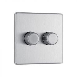 Brushed Steel LS12 Screwless Plate 2 Gang Dimmer Switch