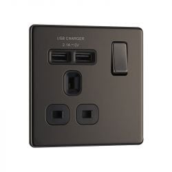 Black Nickel PS07 Screwless Plate 1 Gang USB Plug Socket