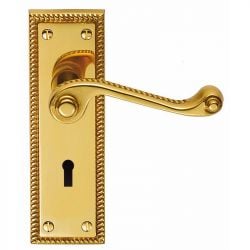 Z608 Georgian Squared Lever Lock Solid Brass Door Handle Polished Brass