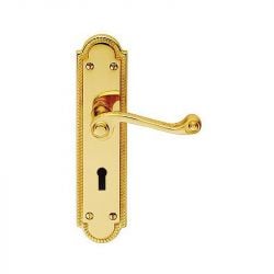 Z613 Georgian Shaped Lever Lock Solid Brass Door Handle Polished Brass
