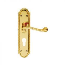 Z614 Georgian Shaped Euro Lock Solid Brass Door Handle Polished Brass