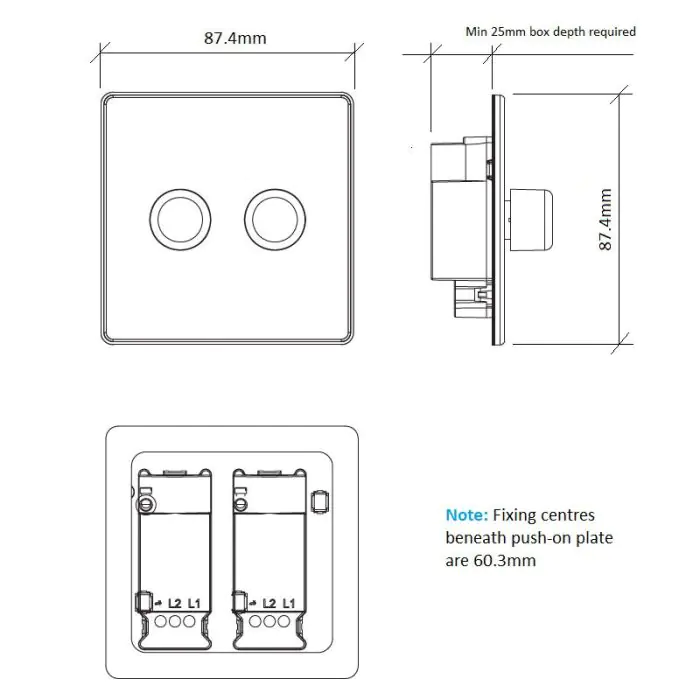 Arlec 2-Gang 250W Dimmer Metal Light Switch | Screwed Faceplate | 2-Way Push On/Off | Compatible With LED And Halogen Lamps | Polished Chrome Finish | 85 X 85 X 43mm - View #13