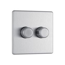 Brushed Steel LS12 Screwless Plate 2 Gang Dimmer Switch Brushed Steel LS12 Screwless Plate 2 Gang Dimmer Switch