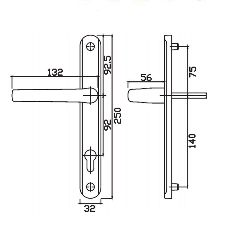 Diagram Image for D274 - 92PZ uPVC Door Handles - 215mm Centres