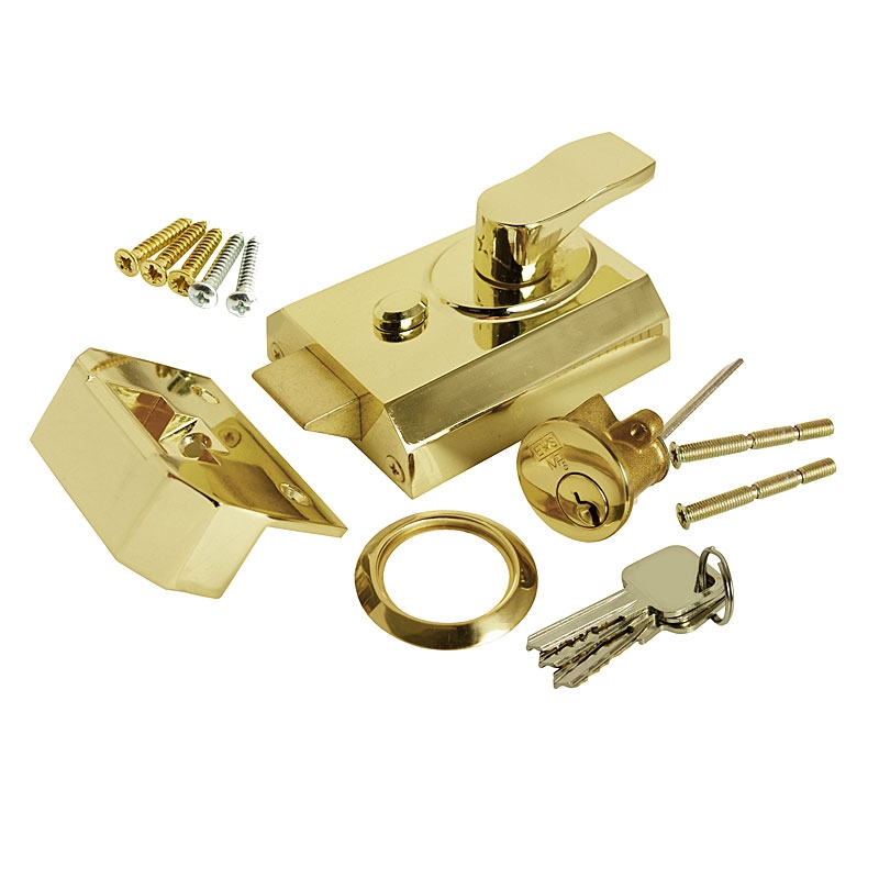 Carlisle Brass Rim Cylinder Night Latch With Deadlock - 60Mm - Polished Brass