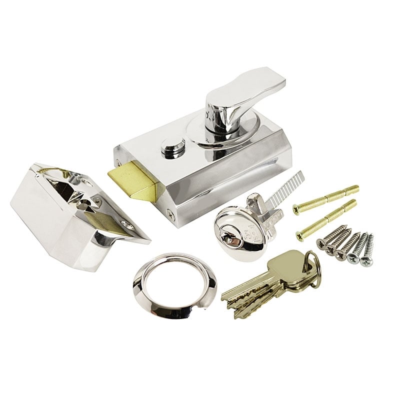 Carlisle Brass Rim Cylinder Night Latch With Deadlock - 60Mm - Polished Chrome