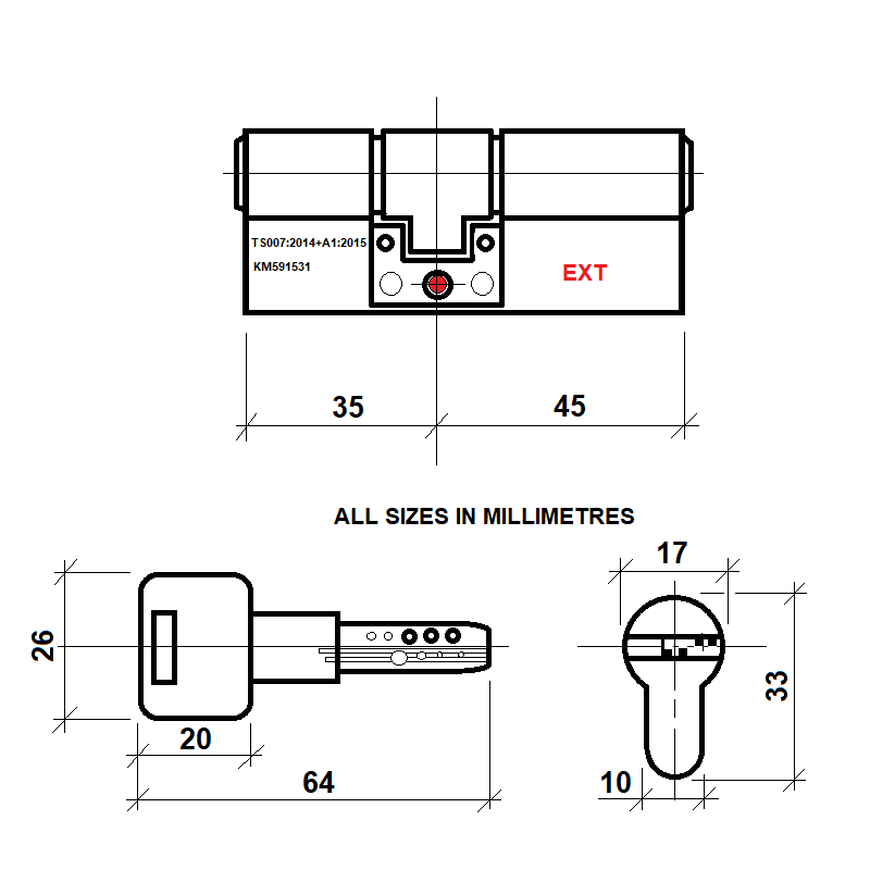 Diagram Image for DL40 Orion 3 Star TS007 Anti Snap Lock 35/45(AS)