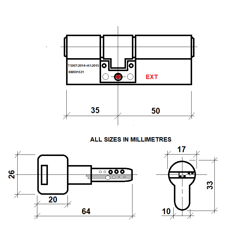 Diagram Image for DL40 Orion 3 Star TS007 Anti Snap Lock 35/50(AS)