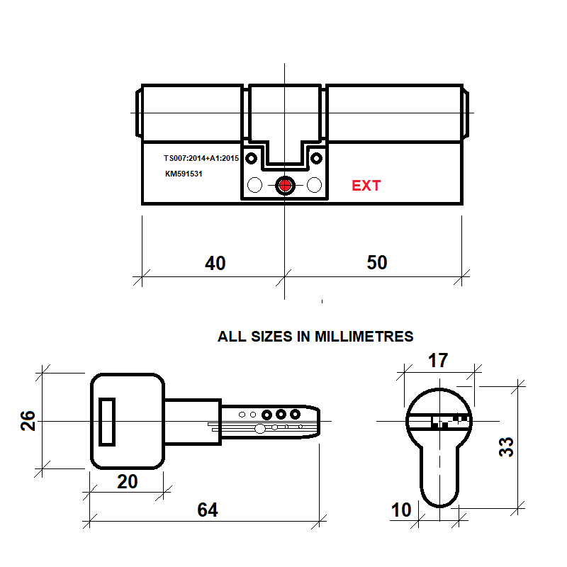 Diagram Image for DL40 Orion 3 Star TS007 Anti Snap Lock 40/50(AS)