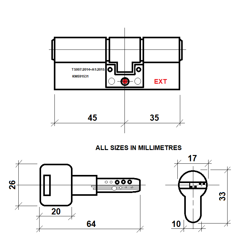 Diagram Image for DL40 Orion 3 Star TS007 Anti Snap Lock 45/35(AS)