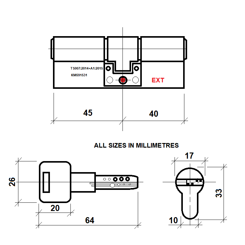 Diagram Image for DL40 Orion 3 Star TS007 Anti Snap Lock 45/40(AS)