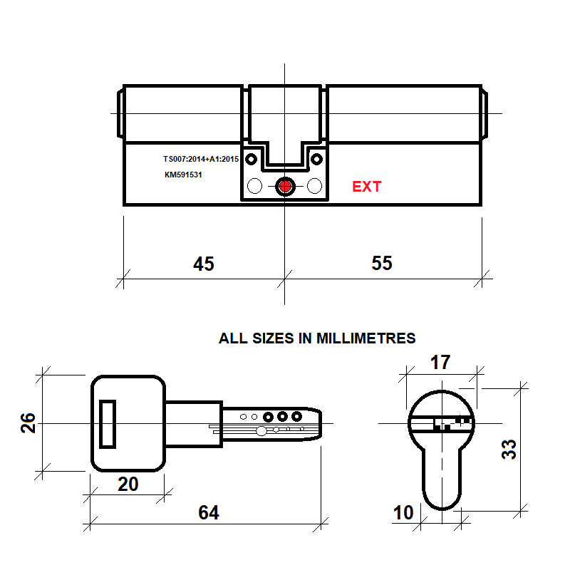 Diagram Image for DL40 Orion 3 Star TS007 Anti Snap Lock 45/55(AS)