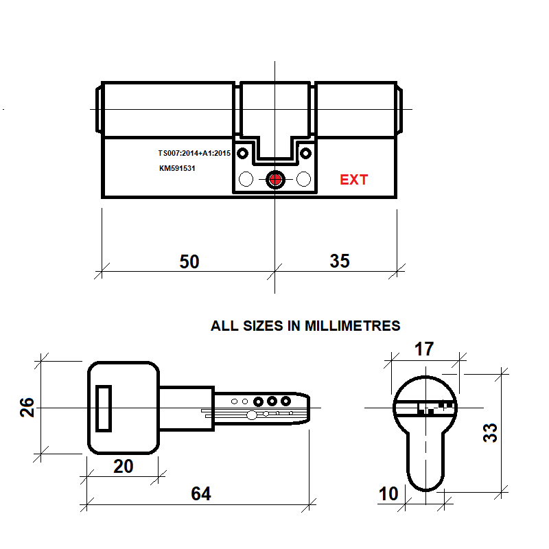 Diagram Image for DL40 Orion 3 Star TS007 Anti Snap Lock 50/35(AS)