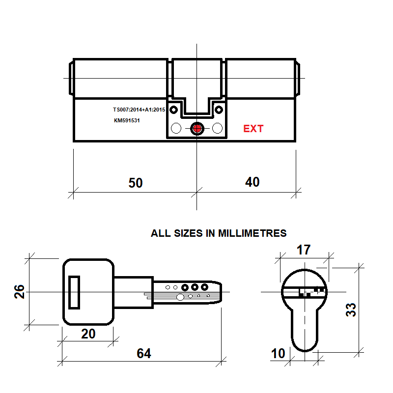 Diagram Image for DL40 Orion 3 Star TS007 Anti Snap Lock 50/40(AS)