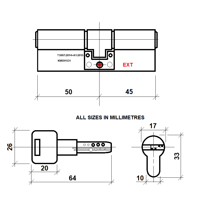 Diagram Image for DL40 Orion 3 Star TS007 Anti Snap Lock 50/45(AS)