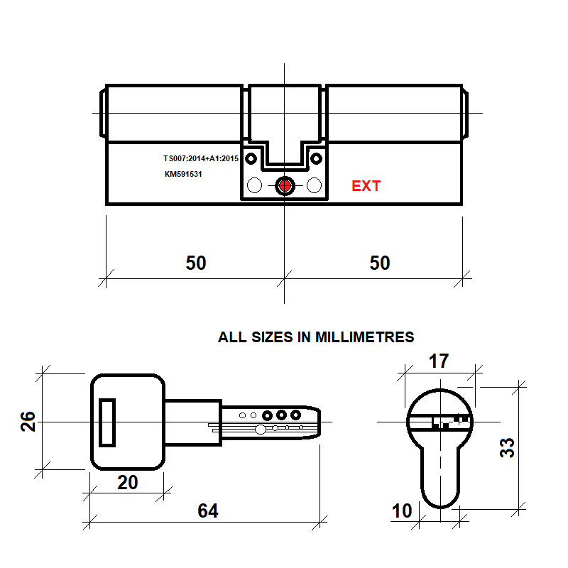 Diagram Image for DL40 Orion 3 Star TS007 Anti Snap Lock 50/50(AS)