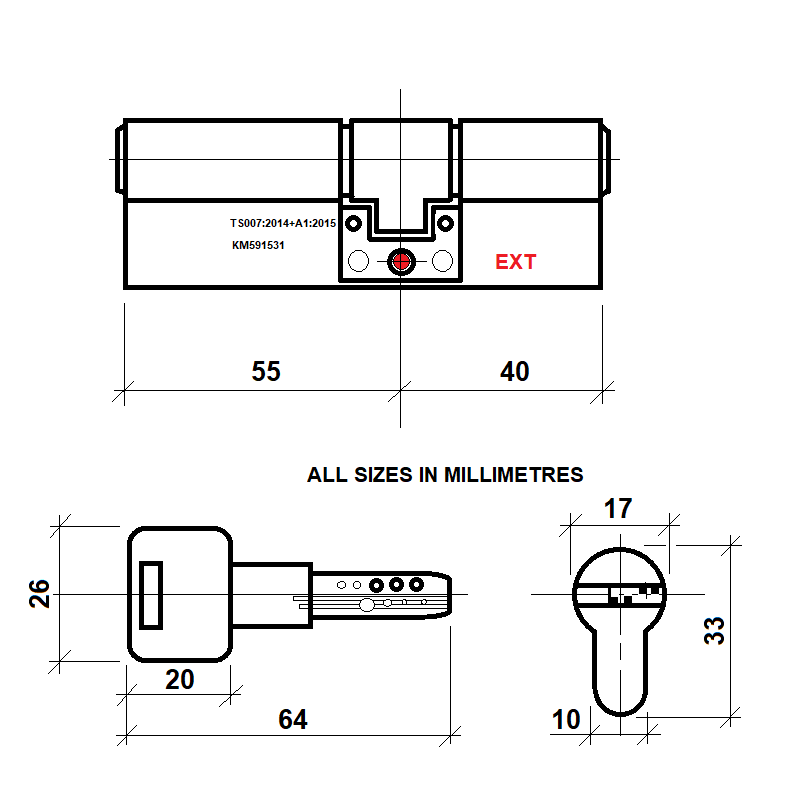 Diagram Image for DL40 Orion 3 Star TS007 Anti Snap Lock 55/40(AS)