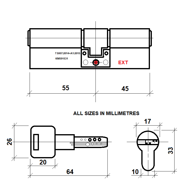 Diagram Image for DL40 Orion 3 Star TS007 Anti Snap Lock 55/45(AS)