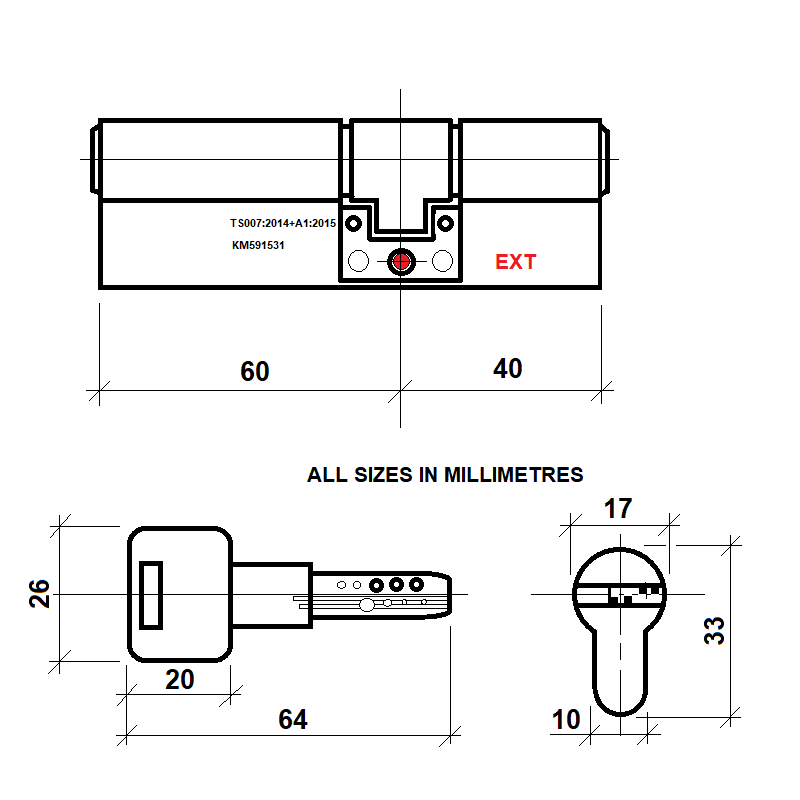 Diagram Image for DL40 Orion 3 Star TS007 Anti Snap Lock 60/40(AS)