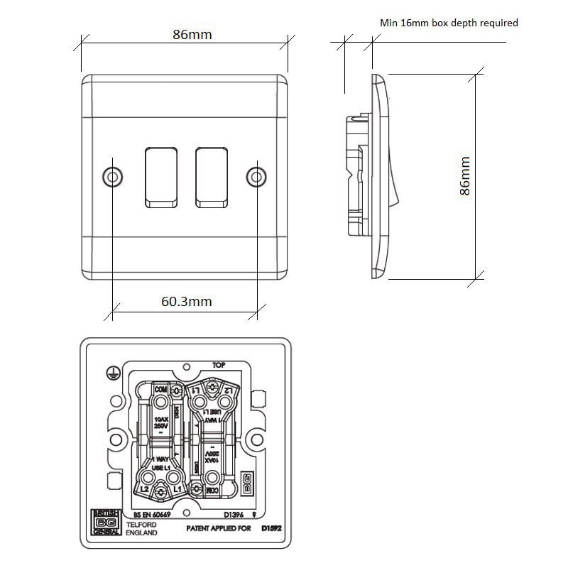 Diagram Image for LS02 Screw Plate 2 Gang Light Switch