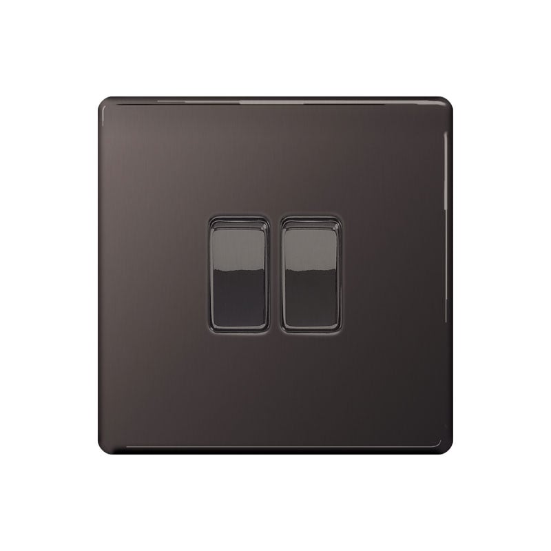 Bg Electrical Light/Black Ls06 Screwless Plate 2 Gang Switch, Nickel