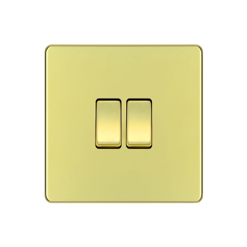 Bg Electrical Light Ls06 Screwless Plate 2 Gang Switch, Polished Brass