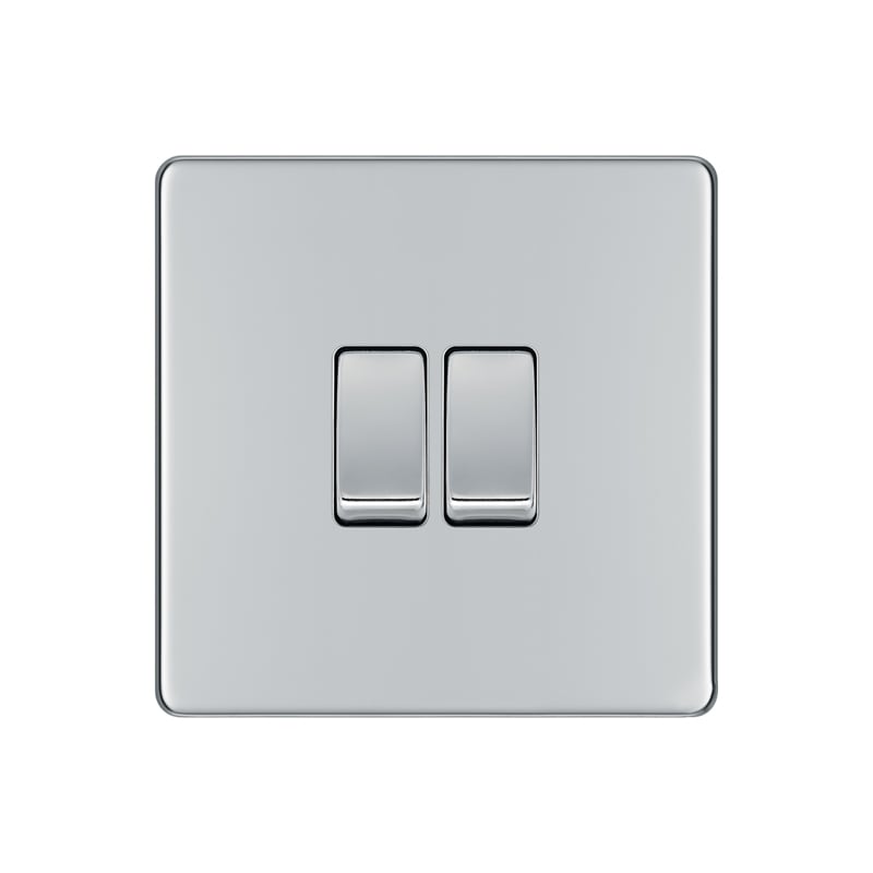 Bg Electrical Light Ls06 Screwless Plate 2 Gang Switch, Polished Chrome