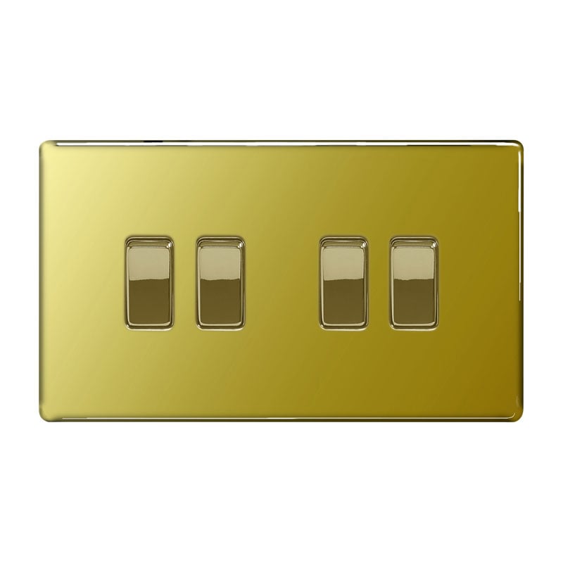 Bg Electrical Light Ls08 Screwless Plate 4 Gang Switch, Polished Brass