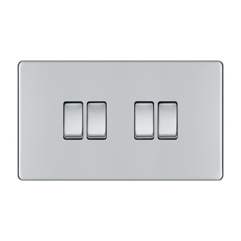 Bg Electrical Light Ls08 Screwless Plate 4 Gang Switch, Polished Chrome
