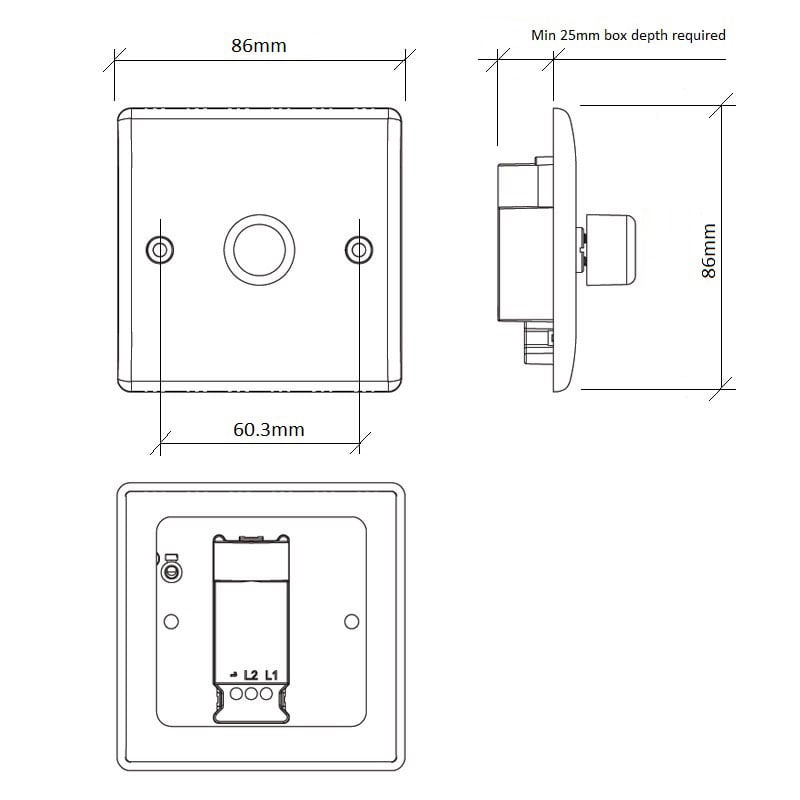 Diagram Image for LS09 Screw Plate 1 Gang Dimmer Switch