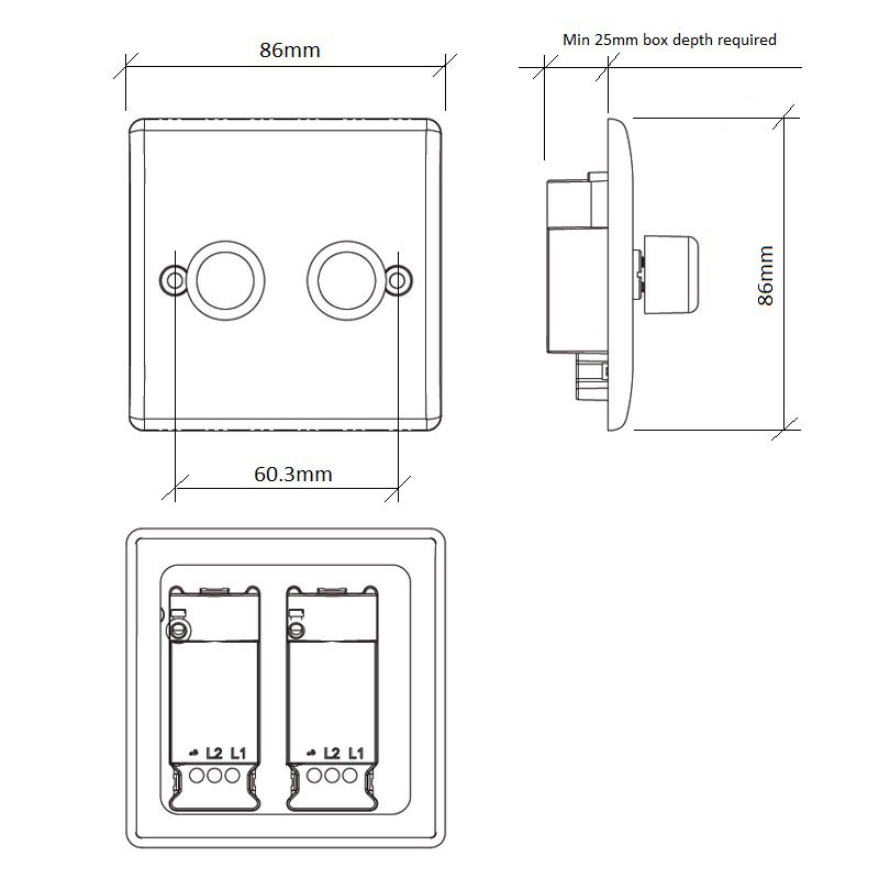 Diagram Image for LS10 Screw Plate 2 Gang Dimmer Switch