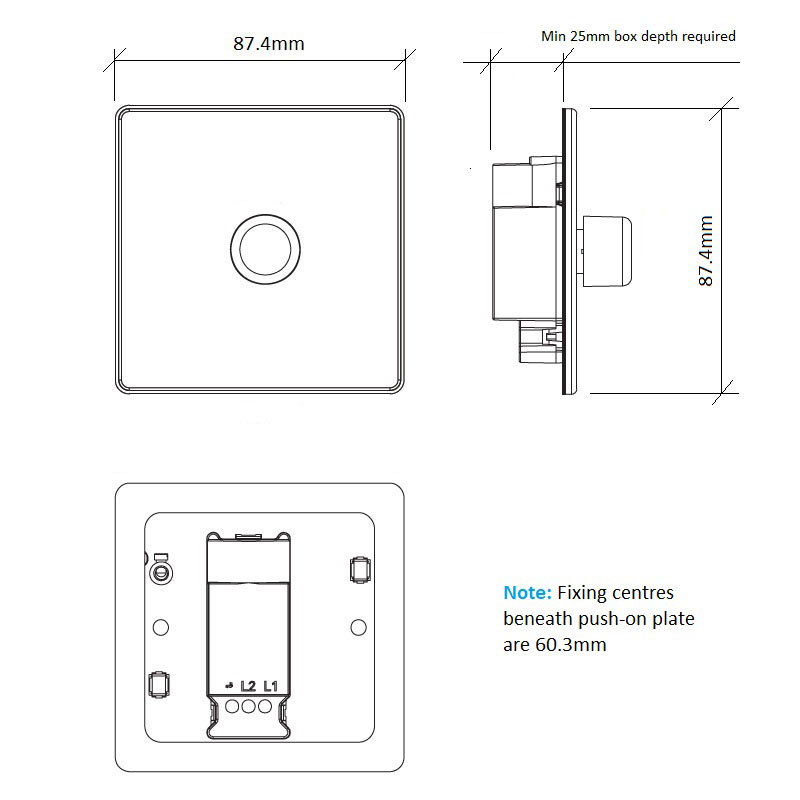 Diagram Image for LS11 Screwless Plate 1 Gang Dimmer Switch