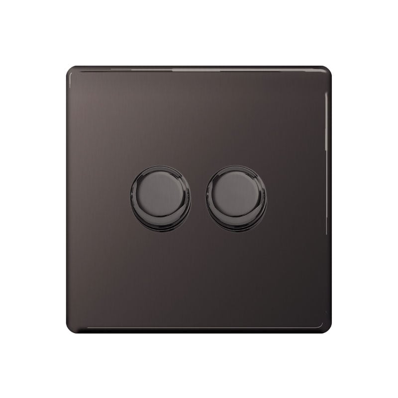 Bg Electrical Black Ls12 Screwless Plate 2 Gang Dimmer Switch, Nickel
