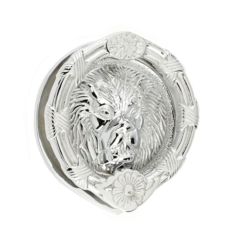 Mila Heavy Lions Head Door Knocker In Polished Chrome.