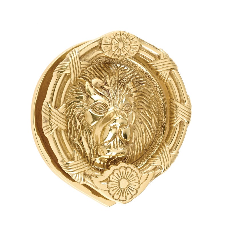 Mila Gold Heavy Lions Head Door Knocker In Polished